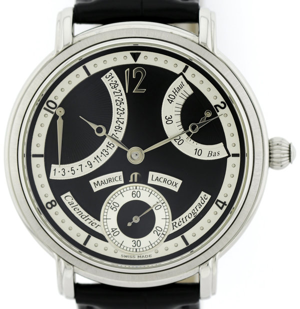 MAURICE LACROIX MASTERPIECE RETROGRADE CALENDRIER REF. MP6338-SS001-390 IN EDELSTAHL