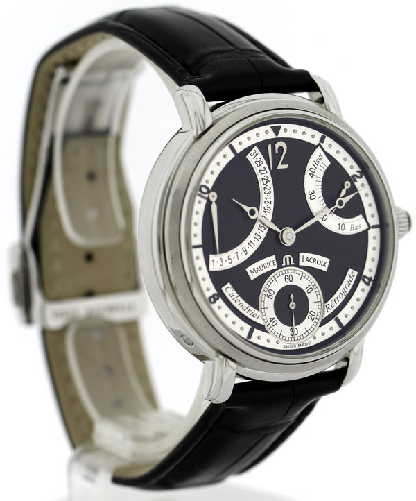 MAURICE LACROIX MASTERPIECE RETROGRADE CALENDRIER REF. MP6338-SS001-390 IN EDELSTAHL